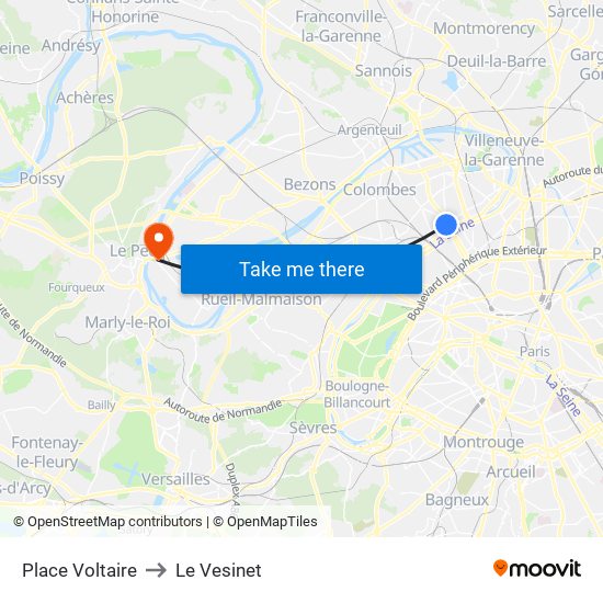 Place Voltaire to Le Vesinet map