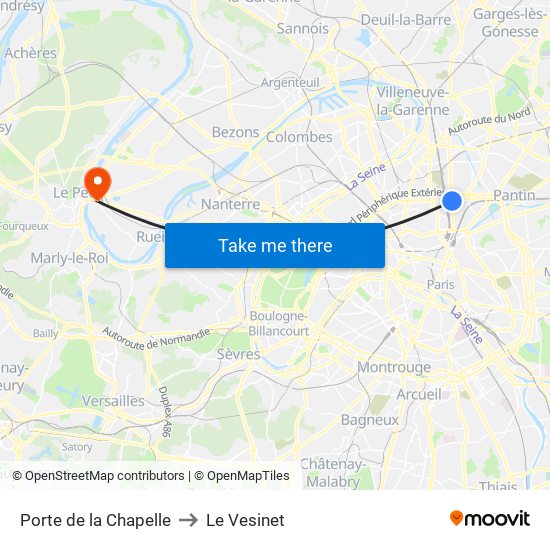 Porte de la Chapelle to Le Vesinet map