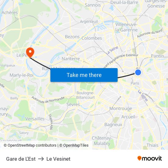 Gare de L'Est to Le Vesinet map