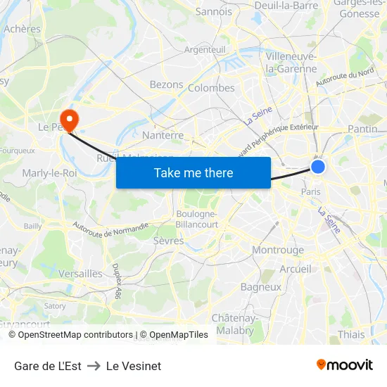 Gare de L'Est to Le Vesinet map