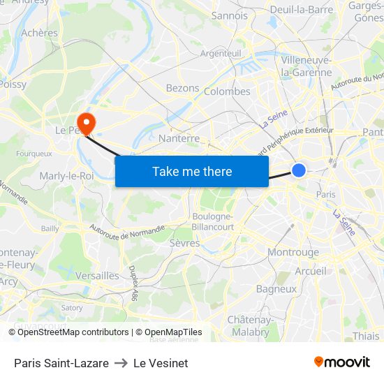 Paris Saint-Lazare to Le Vesinet map