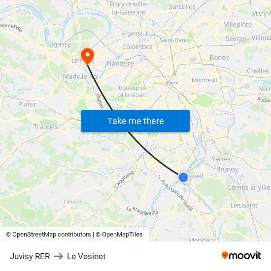 Juvisy RER to Le Vesinet map