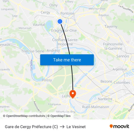 Gare de Cergy Préfecture (C) to Le Vesinet map