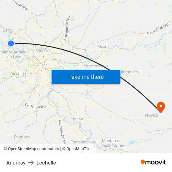 Andresy to Lechelle map