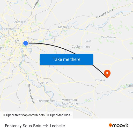 Fontenay-Sous-Bois to Lechelle map