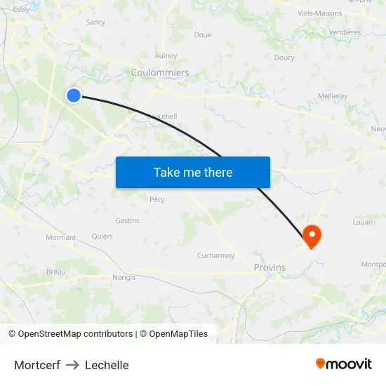 Mortcerf to Lechelle map