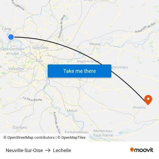Neuville-Sur-Oise to Lechelle map