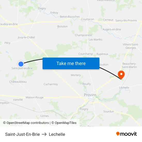 Saint-Just-En-Brie to Lechelle map