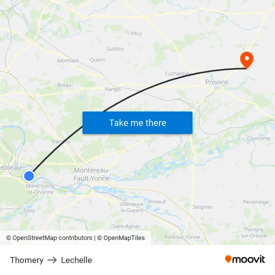 Thomery to Lechelle map