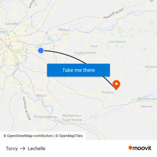 Torcy to Lechelle map