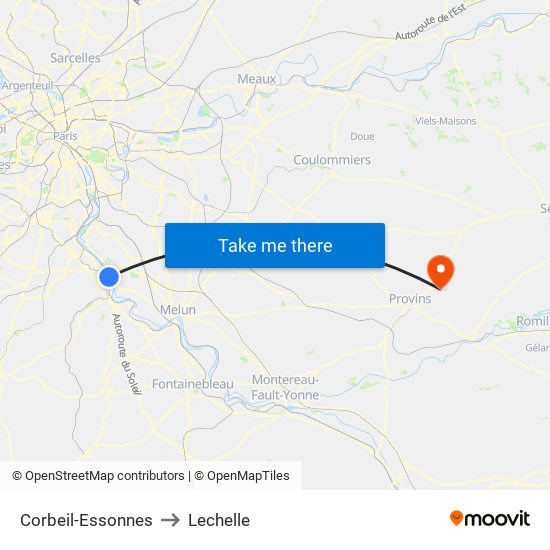 Corbeil-Essonnes to Lechelle map