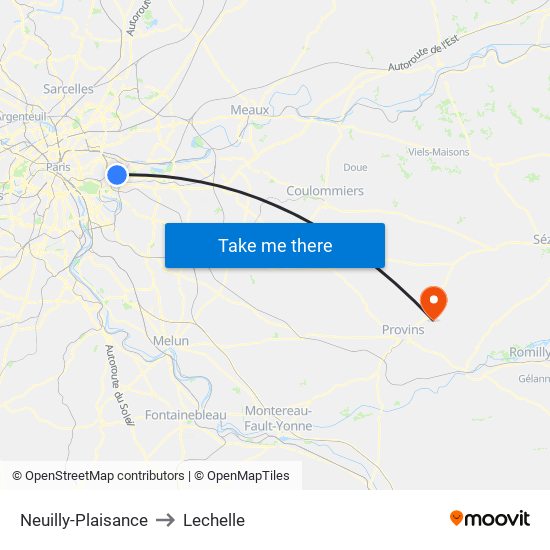 Neuilly-Plaisance to Lechelle map