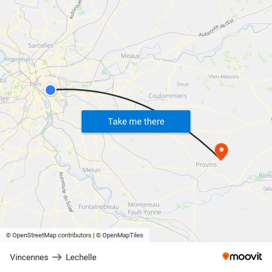 Vincennes to Lechelle map