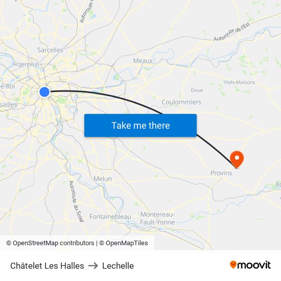 Châtelet Les Halles to Lechelle map