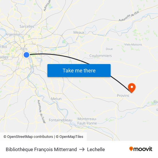 Bibliothèque François Mitterrand to Lechelle map