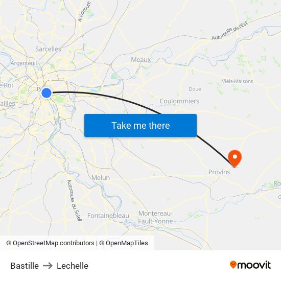 Bastille to Lechelle map