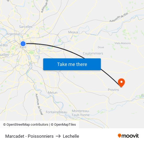 Marcadet - Poissonniers to Lechelle map