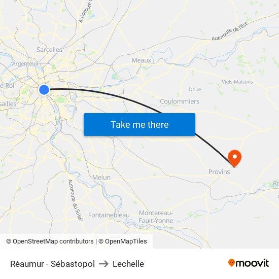 Réaumur - Sébastopol to Lechelle map
