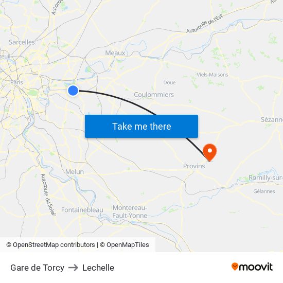 Gare de Torcy to Lechelle map