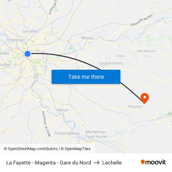 La Fayette - Magenta - Gare du Nord to Lechelle map