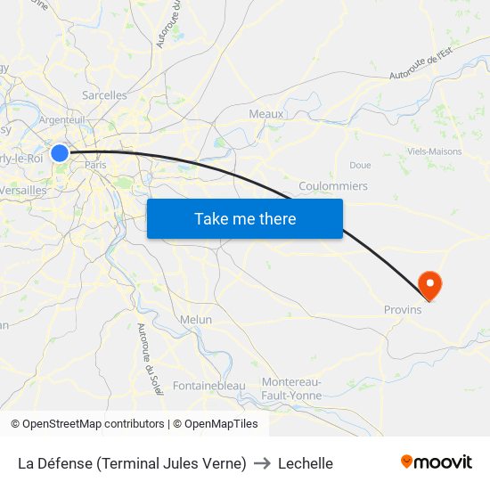 La Défense (Terminal Jules Verne) to Lechelle map