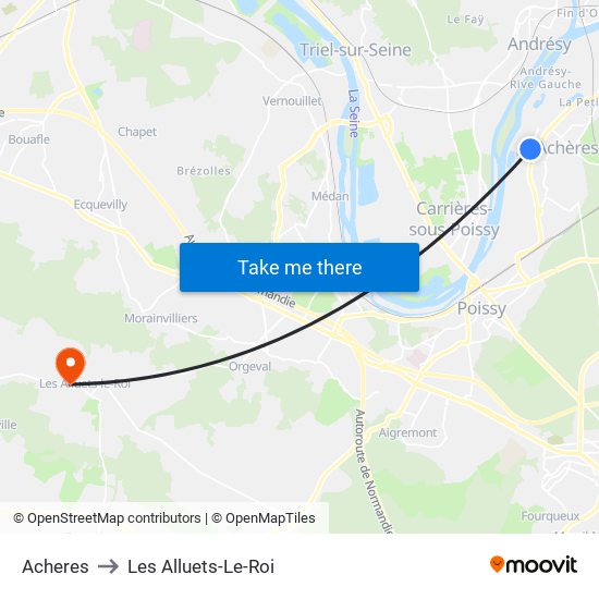 Acheres to Les Alluets-Le-Roi map