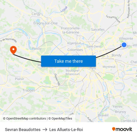 Sevran Beaudottes to Les Alluets-Le-Roi map