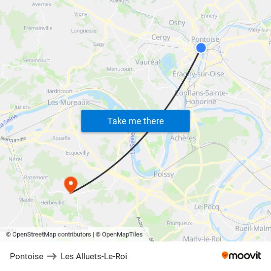 Pontoise to Les Alluets-Le-Roi map