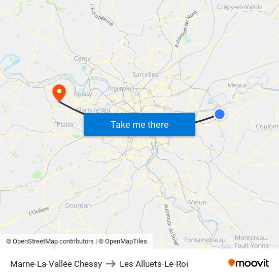 Marne-La-Vallée Chessy to Les Alluets-Le-Roi map