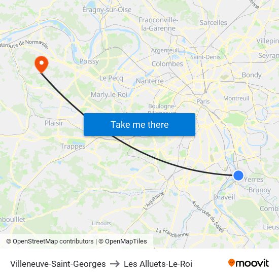 Villeneuve-Saint-Georges to Les Alluets-Le-Roi map