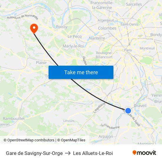 Gare de Savigny-Sur-Orge to Les Alluets-Le-Roi map
