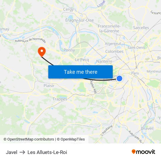 Javel to Les Alluets-Le-Roi map