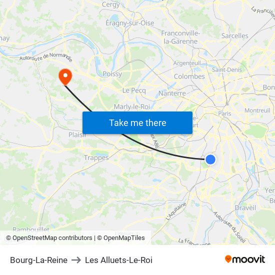 Bourg-La-Reine to Les Alluets-Le-Roi map