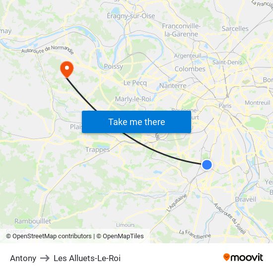 Antony to Les Alluets-Le-Roi map