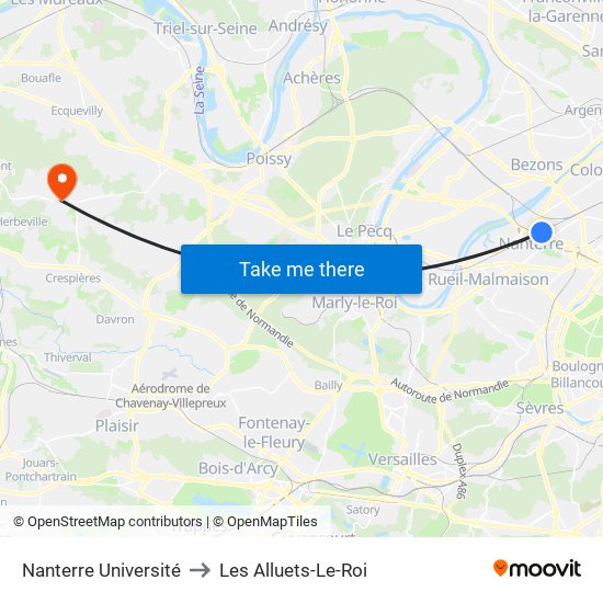 Nanterre Université to Les Alluets-Le-Roi map