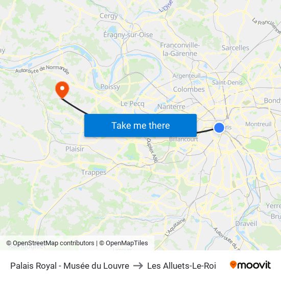 Palais Royal - Musée du Louvre to Les Alluets-Le-Roi map