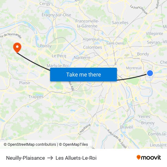 Neuilly-Plaisance to Les Alluets-Le-Roi map