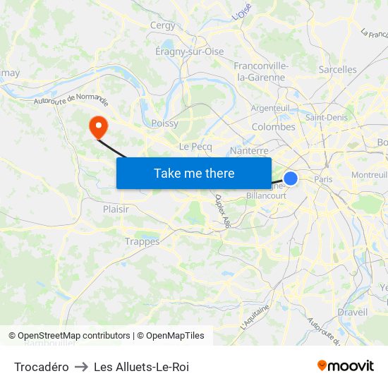 Trocadéro to Les Alluets-Le-Roi map