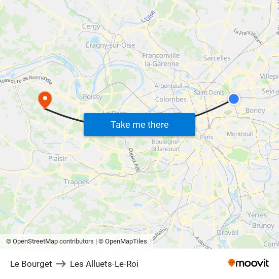 Le Bourget to Les Alluets-Le-Roi map