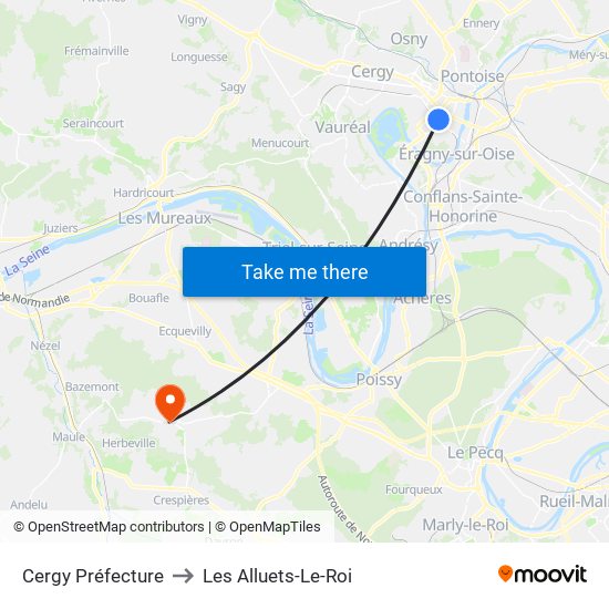 Cergy Préfecture to Les Alluets-Le-Roi map