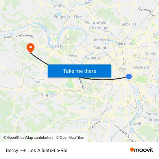 Bercy to Les Alluets-Le-Roi map