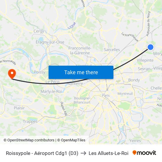 Roissypole - Aéroport Cdg1 (D3) to Les Alluets-Le-Roi map