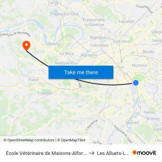 École Vétérinaire de Maisons-Alfort - Métro to Les Alluets-Le-Roi map