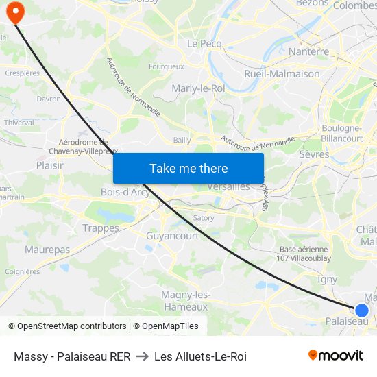 Massy - Palaiseau RER to Les Alluets-Le-Roi map