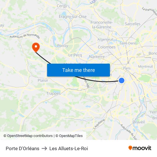 Porte D'Orléans to Les Alluets-Le-Roi map