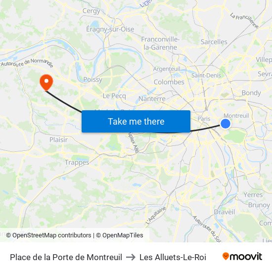 Place de la Porte de Montreuil to Les Alluets-Le-Roi map