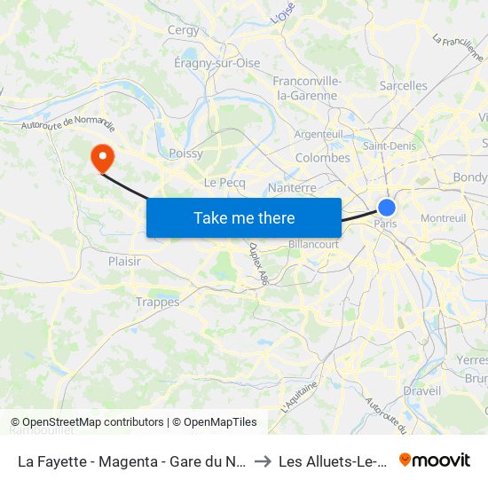 La Fayette - Magenta - Gare du Nord to Les Alluets-Le-Roi map
