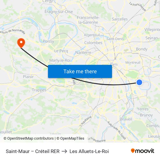Saint-Maur – Créteil RER to Les Alluets-Le-Roi map