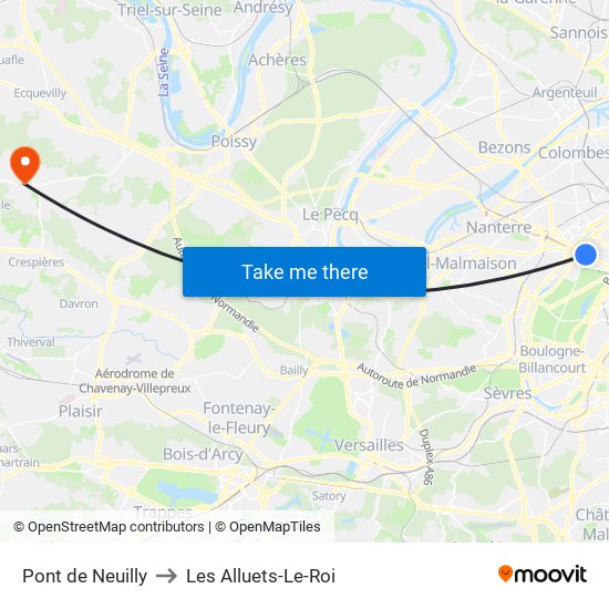 Pont de Neuilly to Les Alluets-Le-Roi map