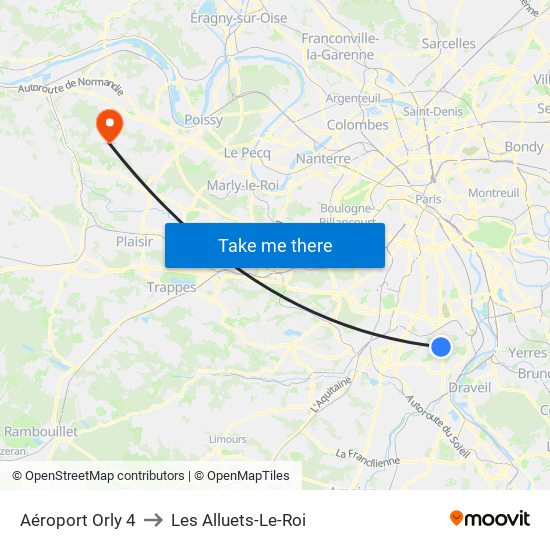 Aéroport Orly 4 to Les Alluets-Le-Roi map
